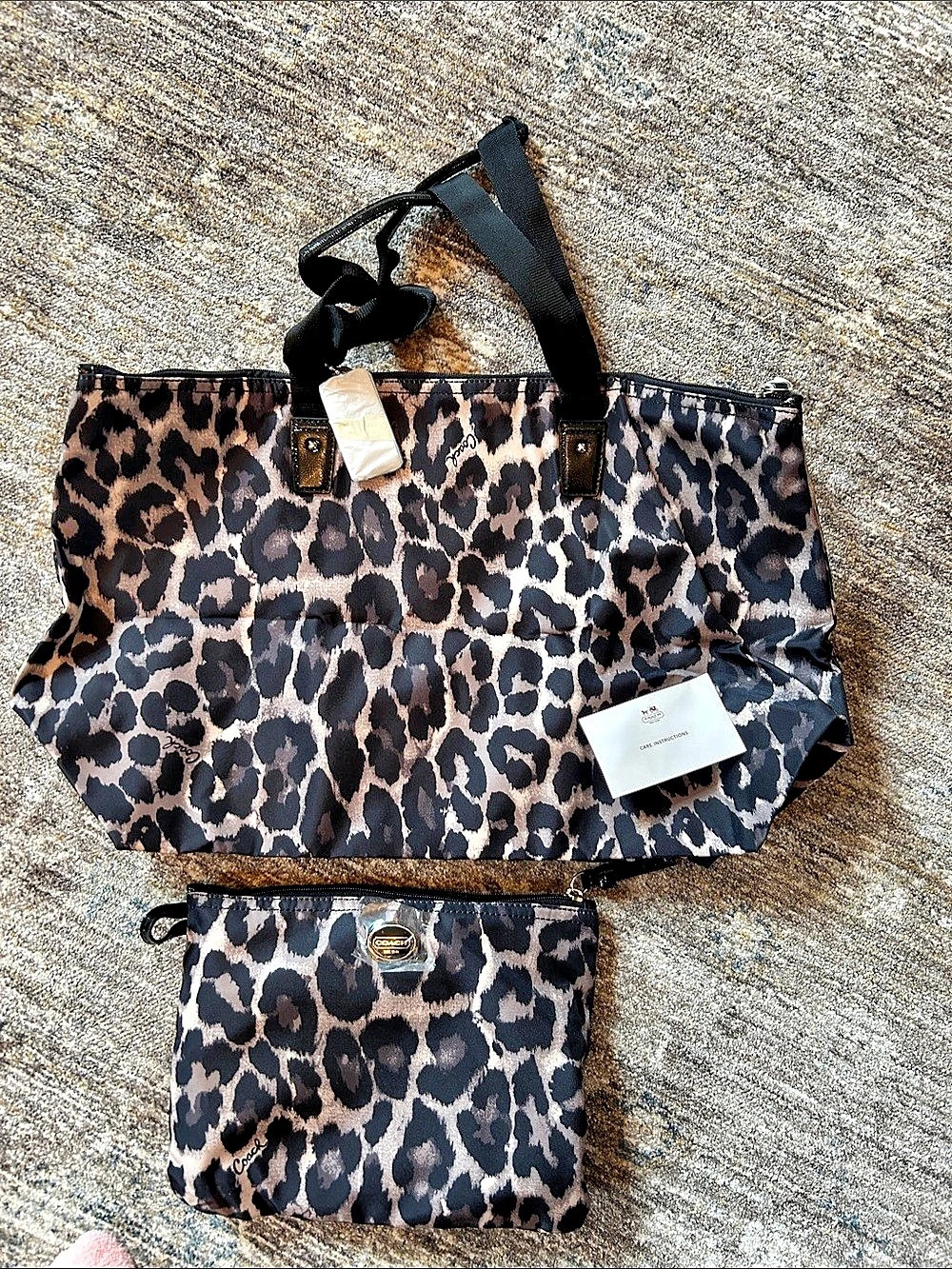Coach Leopard Print packable Tote with Matching Pouch